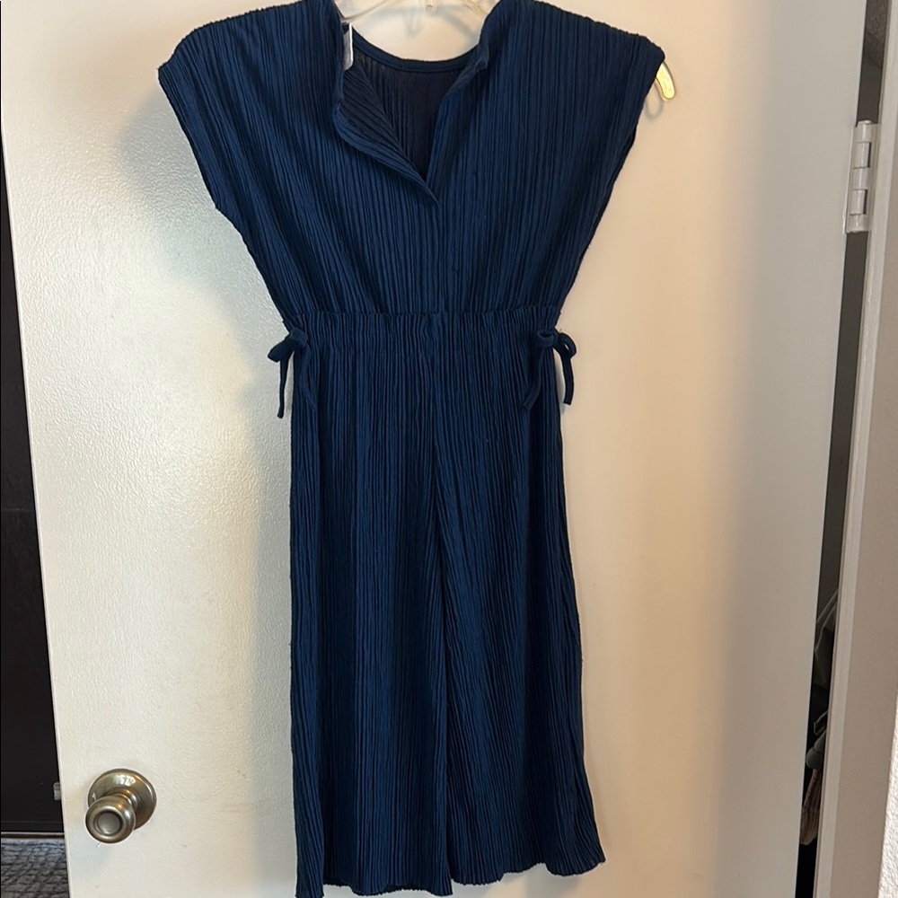Zara Navy Blue Pleated Romper/Jumpsuit